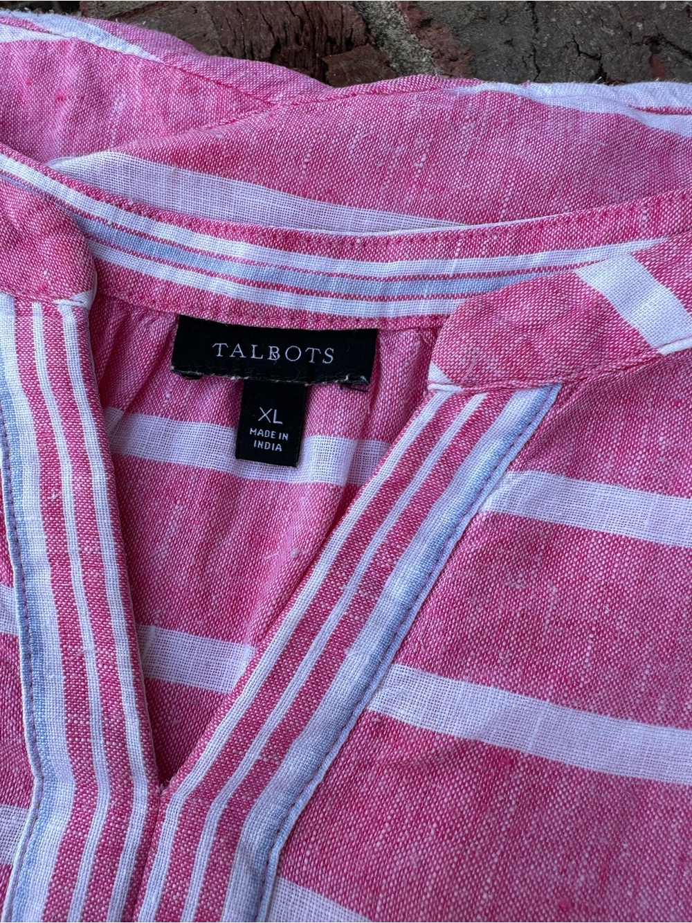 Talbots Pink and White Striped Linen-Blend Tunic Top - Picture 2 of 5